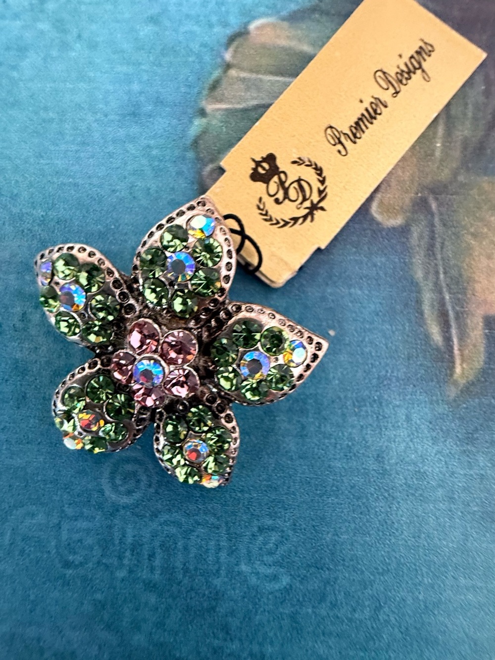 Premier Designs Green and Purple Crystal Flower Hair Clip